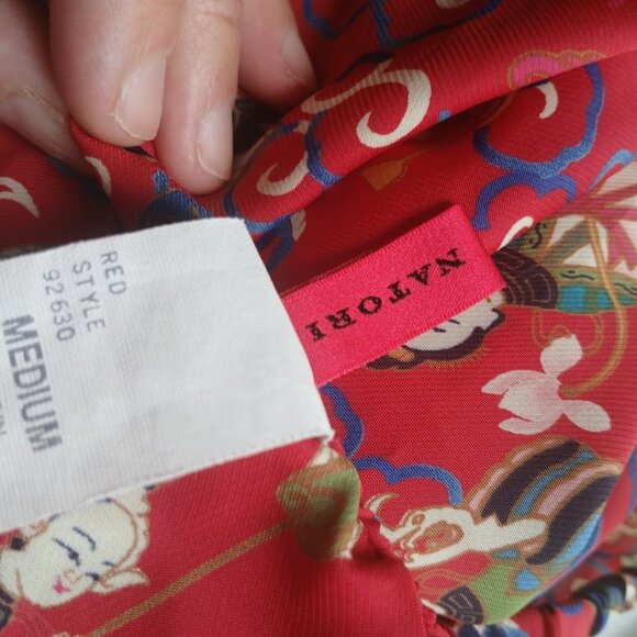 JOSIE NATORI RED GEISHA TEA GARDEN MANDARIN CROP PANTS PJS WOMEN SIZE M - Picture 10 of 15